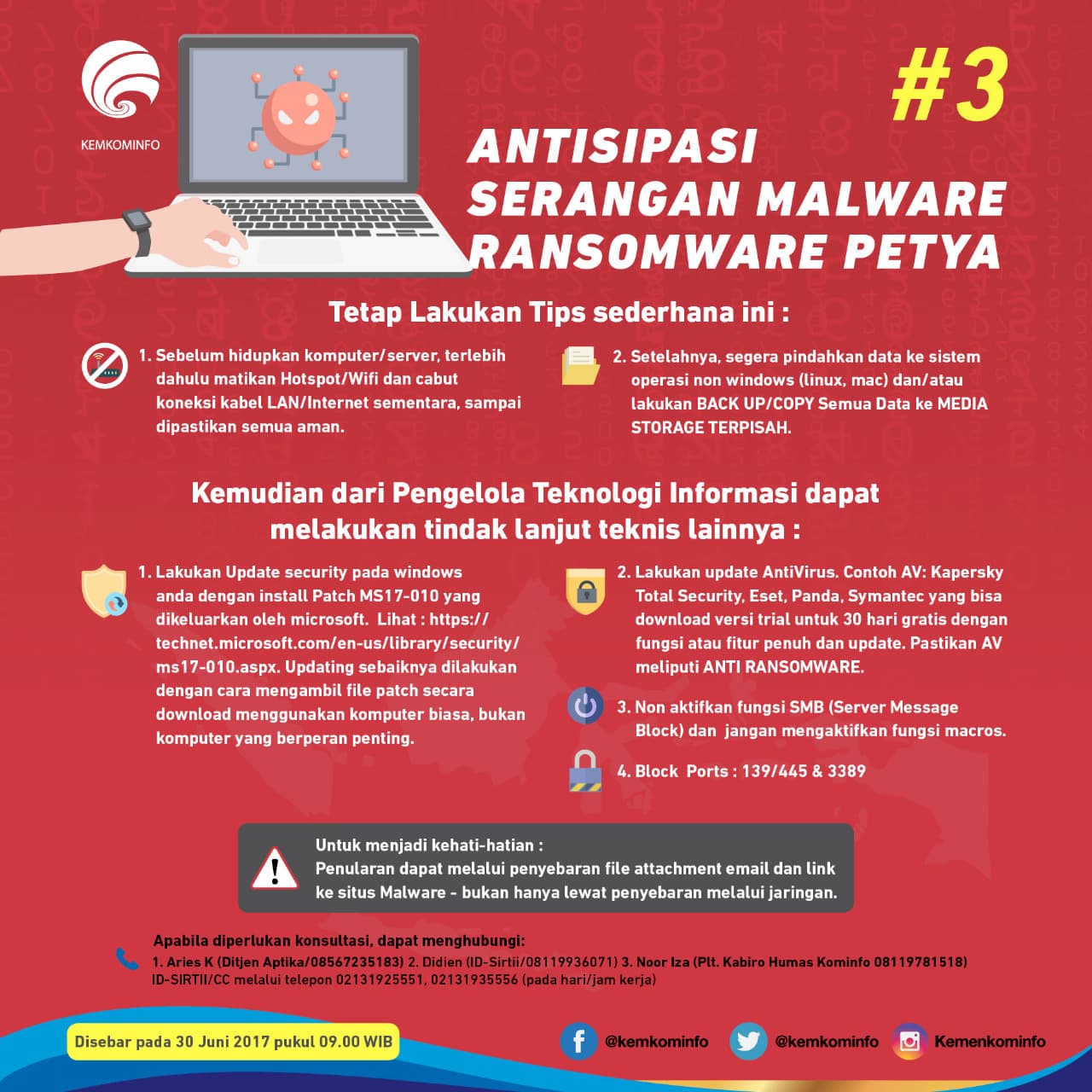 Pemintaan Segera Melakukan Tindakan Pencegahan Terhadap Ancaman Ransomware PETYA