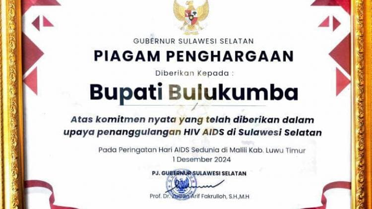 Bersama Lima Daerah Lainnya, Bulukumba Raih Penghargaan di Hari AIDS Sedunia 2024